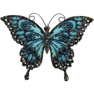 Metal Butterfly Wall Decor Glass Outdoor Wall Art Sculptures 12" Hanging Garden